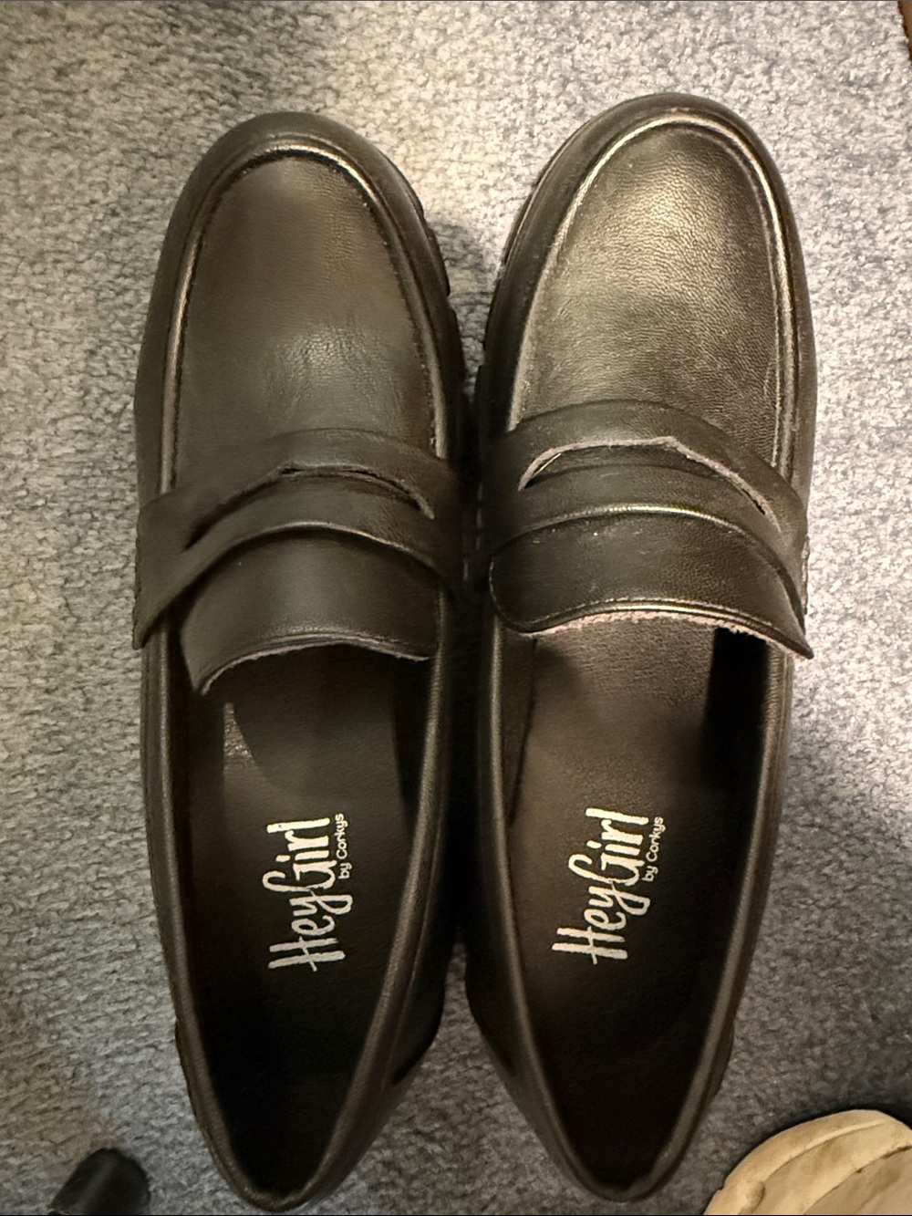 Hey Girl by Corkys Black Leather Penny Loafers for Women size 9 NWOB